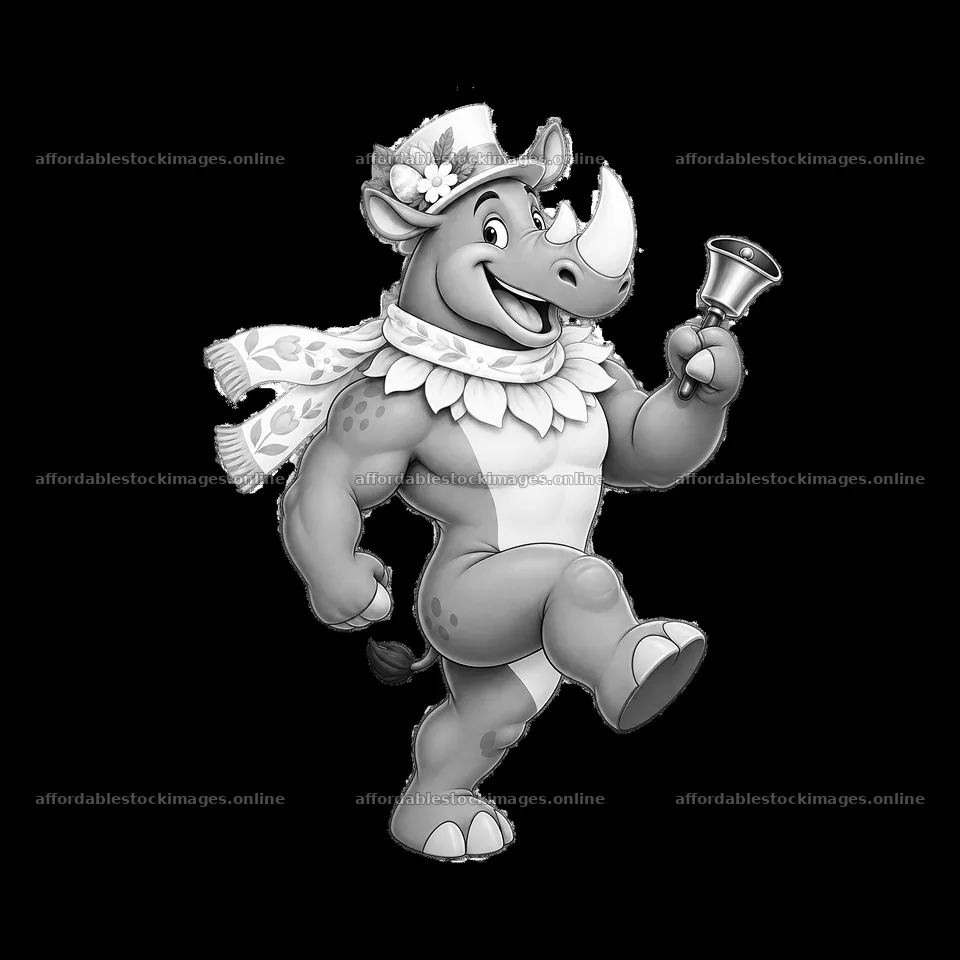 Easter rhinoceros wearing a hat and holding a bell – stock images 7746x7746