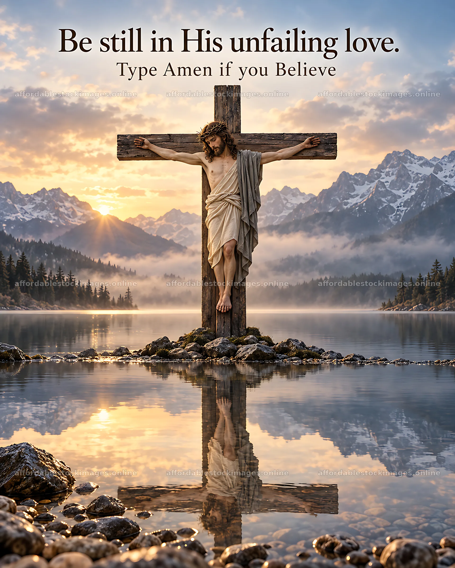 Stillness at the lake with a cross – stock images 7100x8872