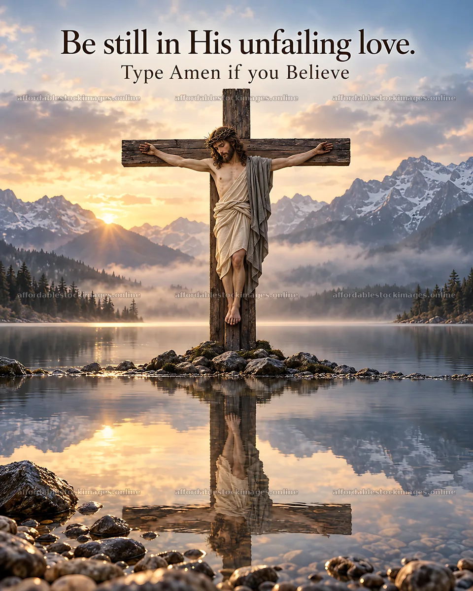 Stillness at the lake with a cross – stock images 7100x8872