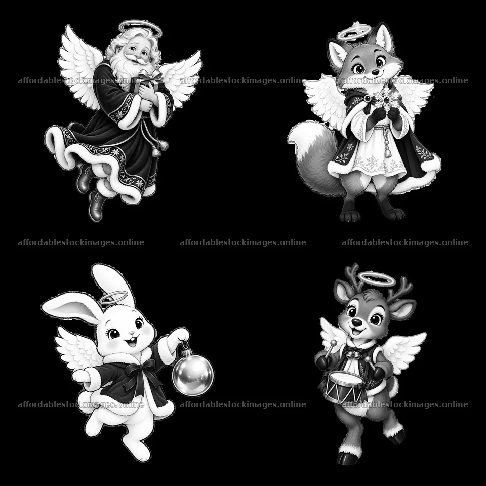 Christmas angel characters with musical instruments and holiday – stock images 7746x7746