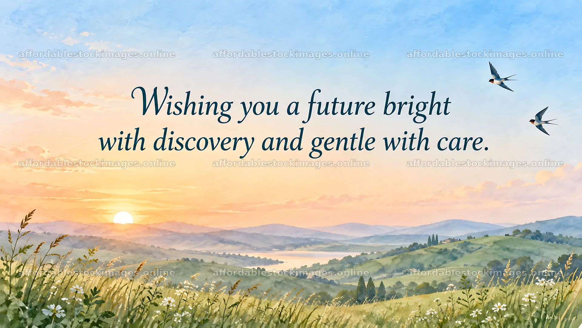Wedding Greeting Over a Sunrise Landscape – stock images 10324x5812