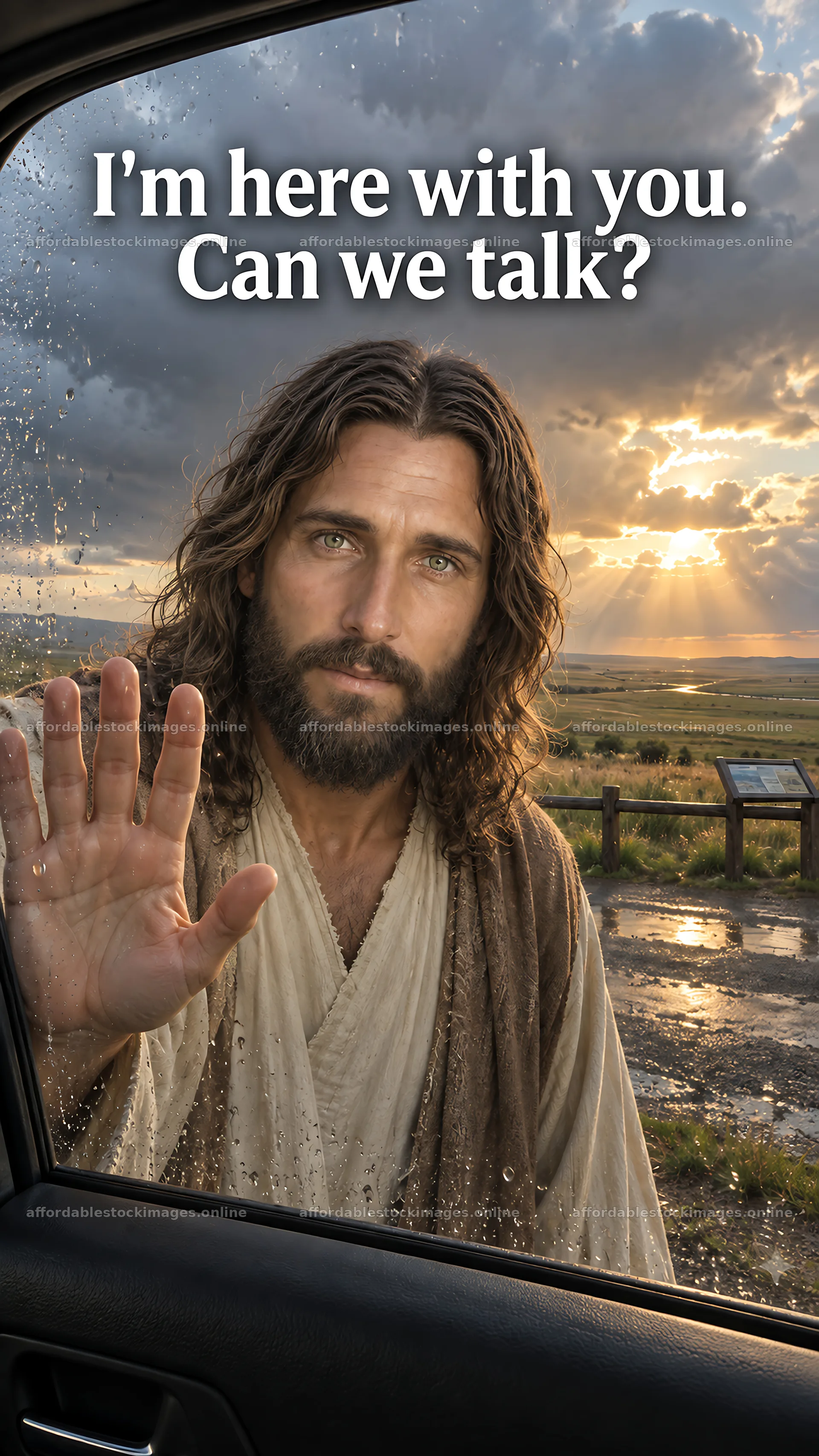 Jesus Christ reaching out to comfort a lonely person – stock images 5811x10326