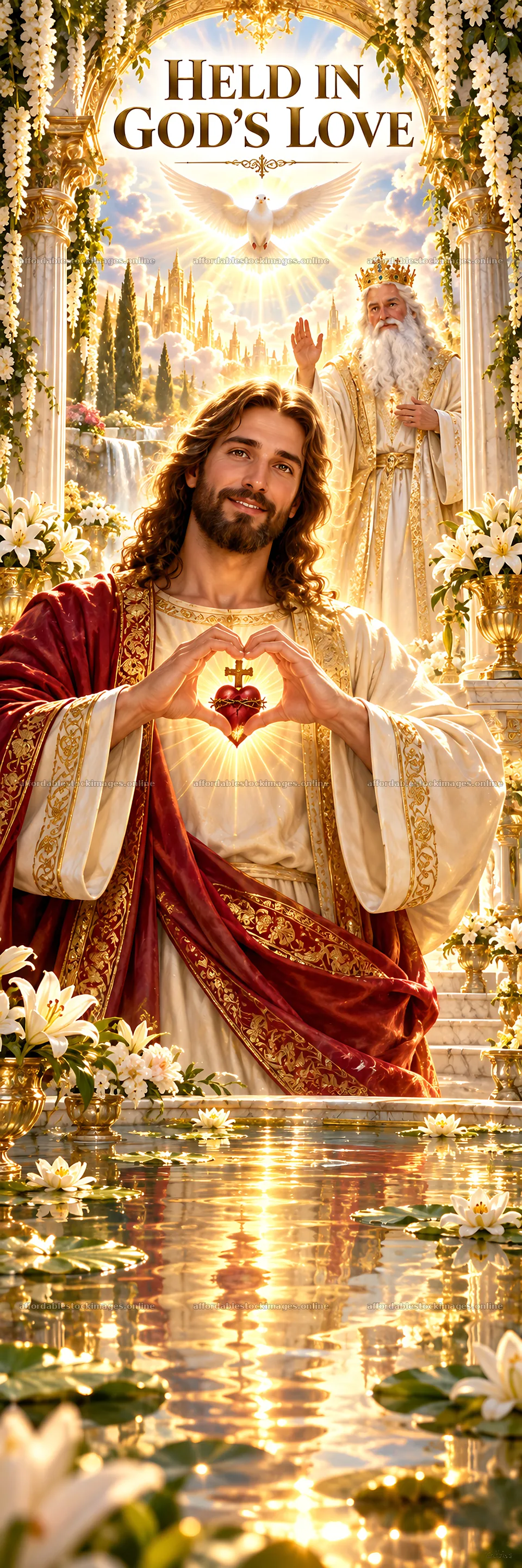 Jesus Christ sharing God's love with an open heart – stock images 4472x13417