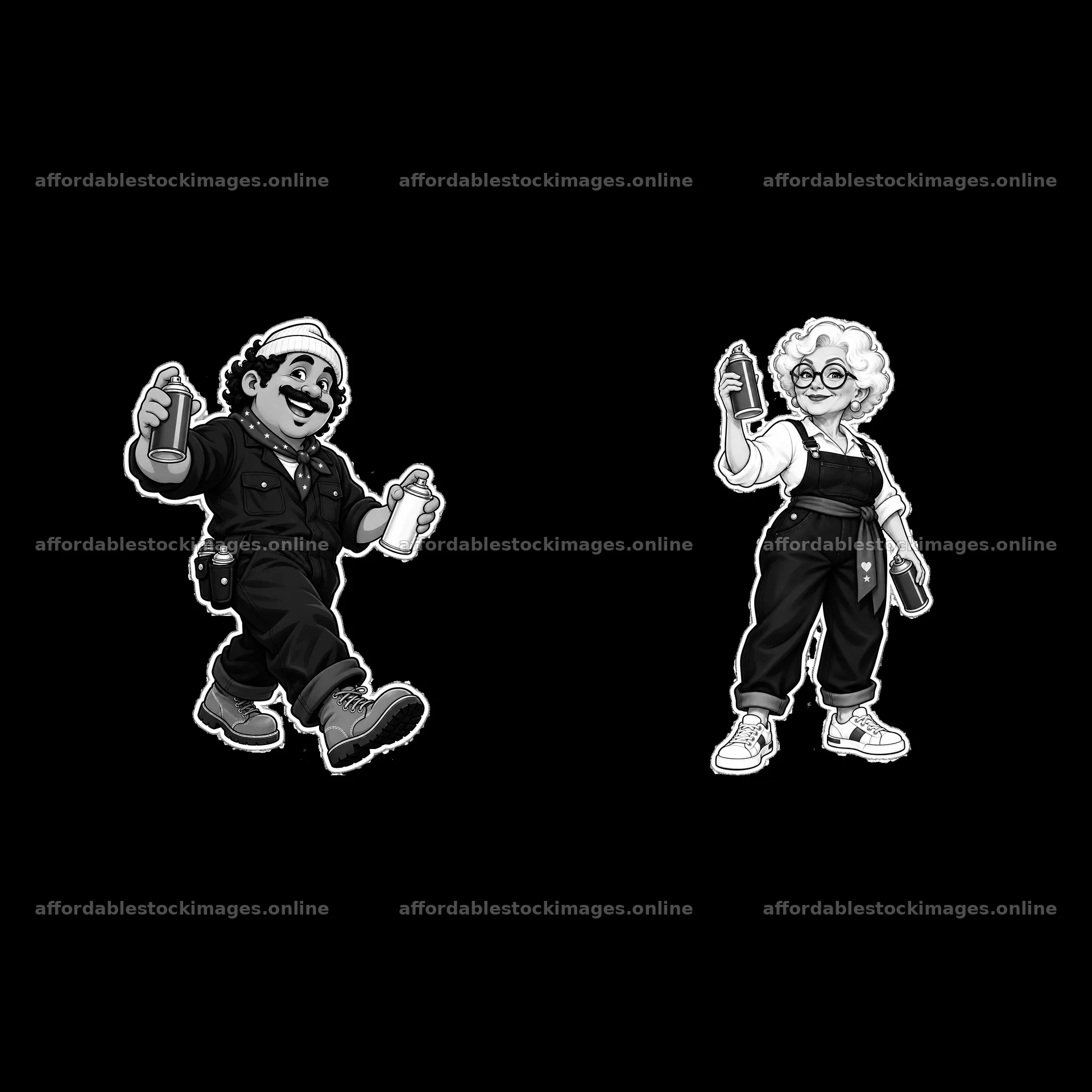 Patriotic graffiti sprayer characters with spray cans – stock images 7746x7746