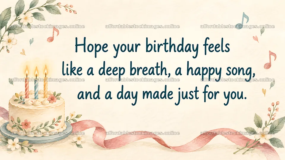 Watercolor Birthday Cake Greeting with Floral Details – stock images 10324x5812