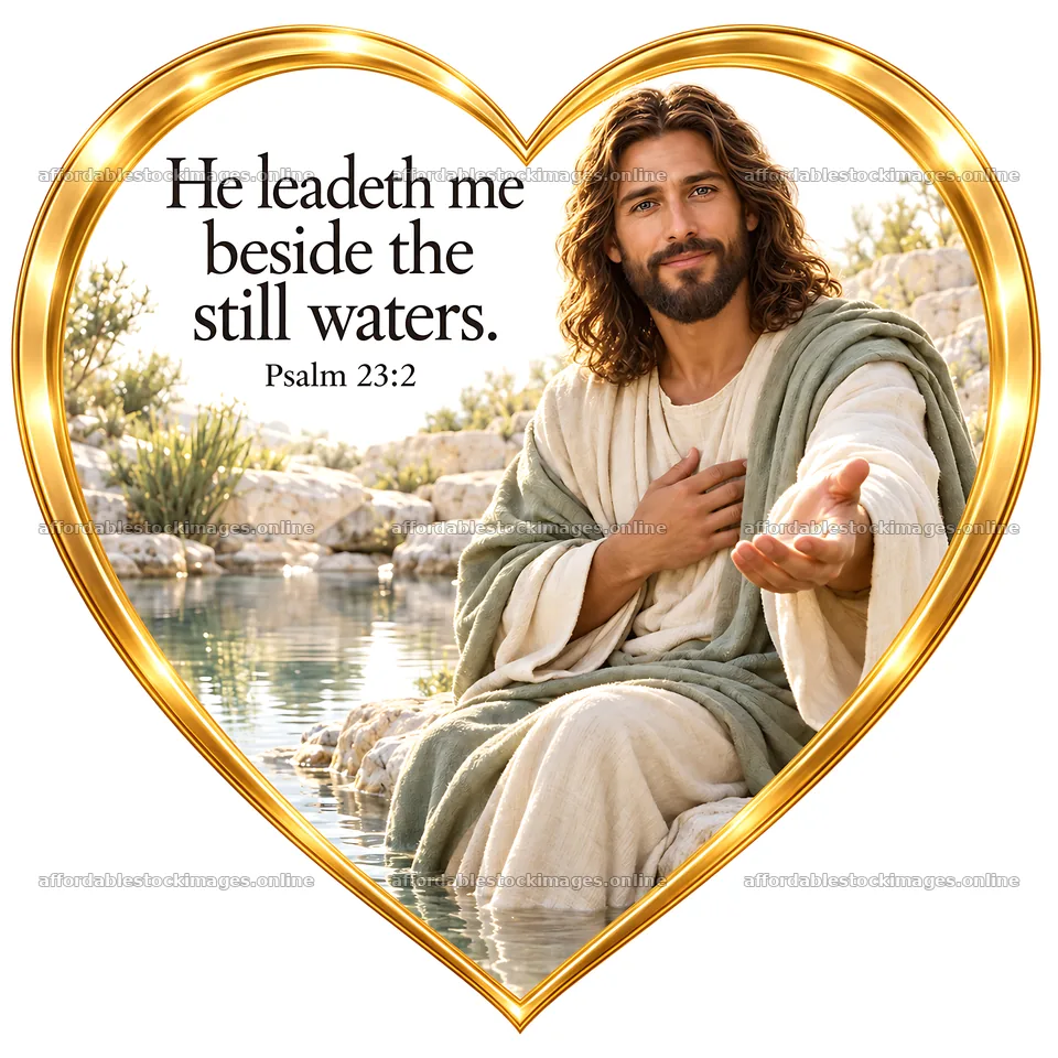 Jesus Christ comforting beside still waters – stock images 7746x7746