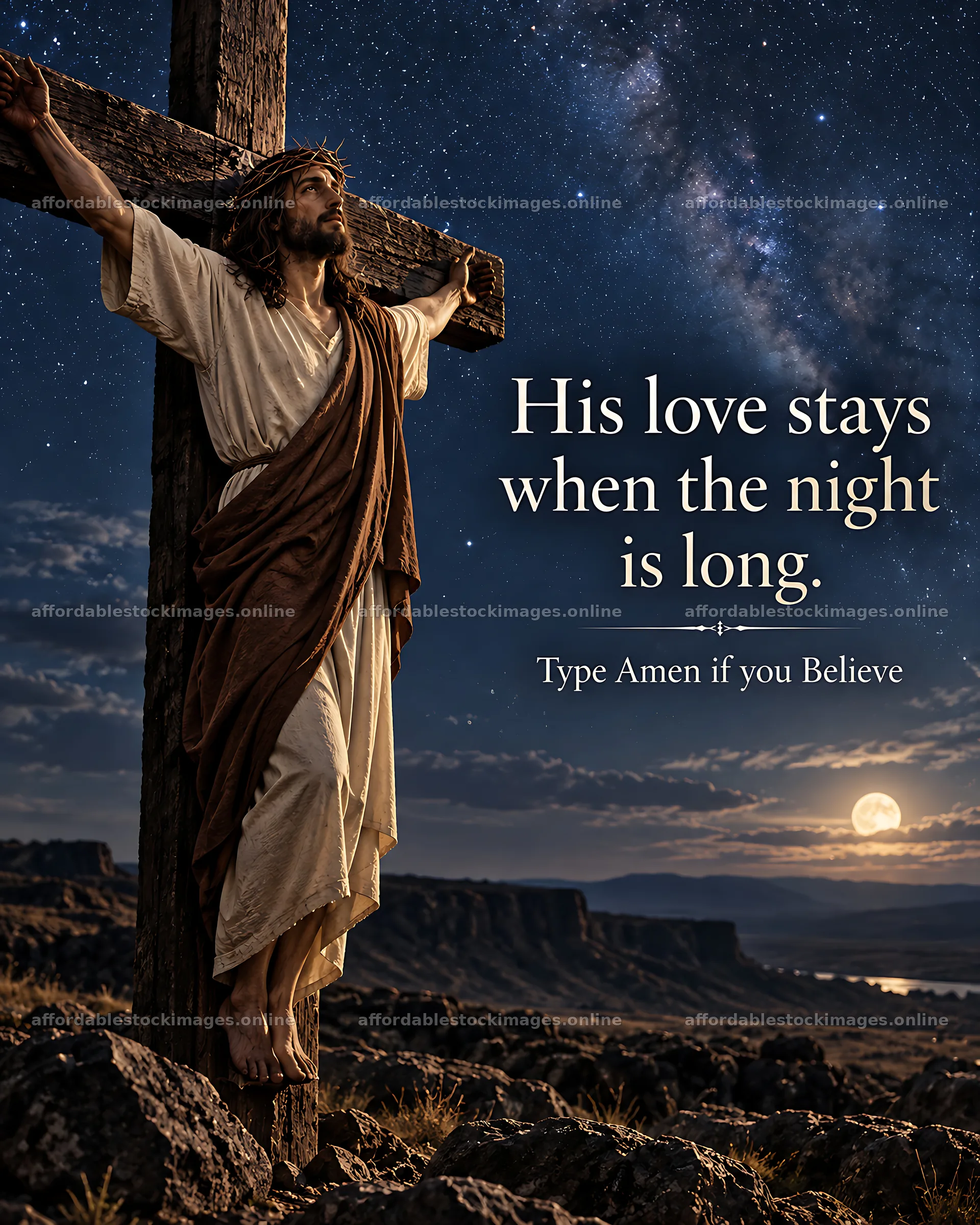Faith beneath the stars in a night setting – stock images 7100x8872