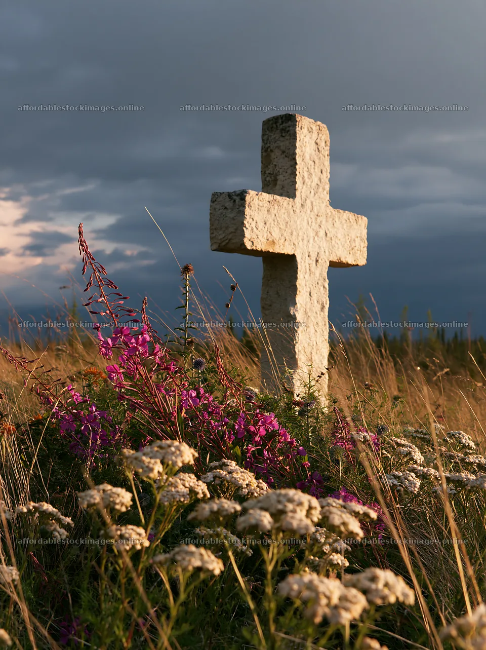 Christian cross in Christmas meadow with flowers – stock images 6866x9174