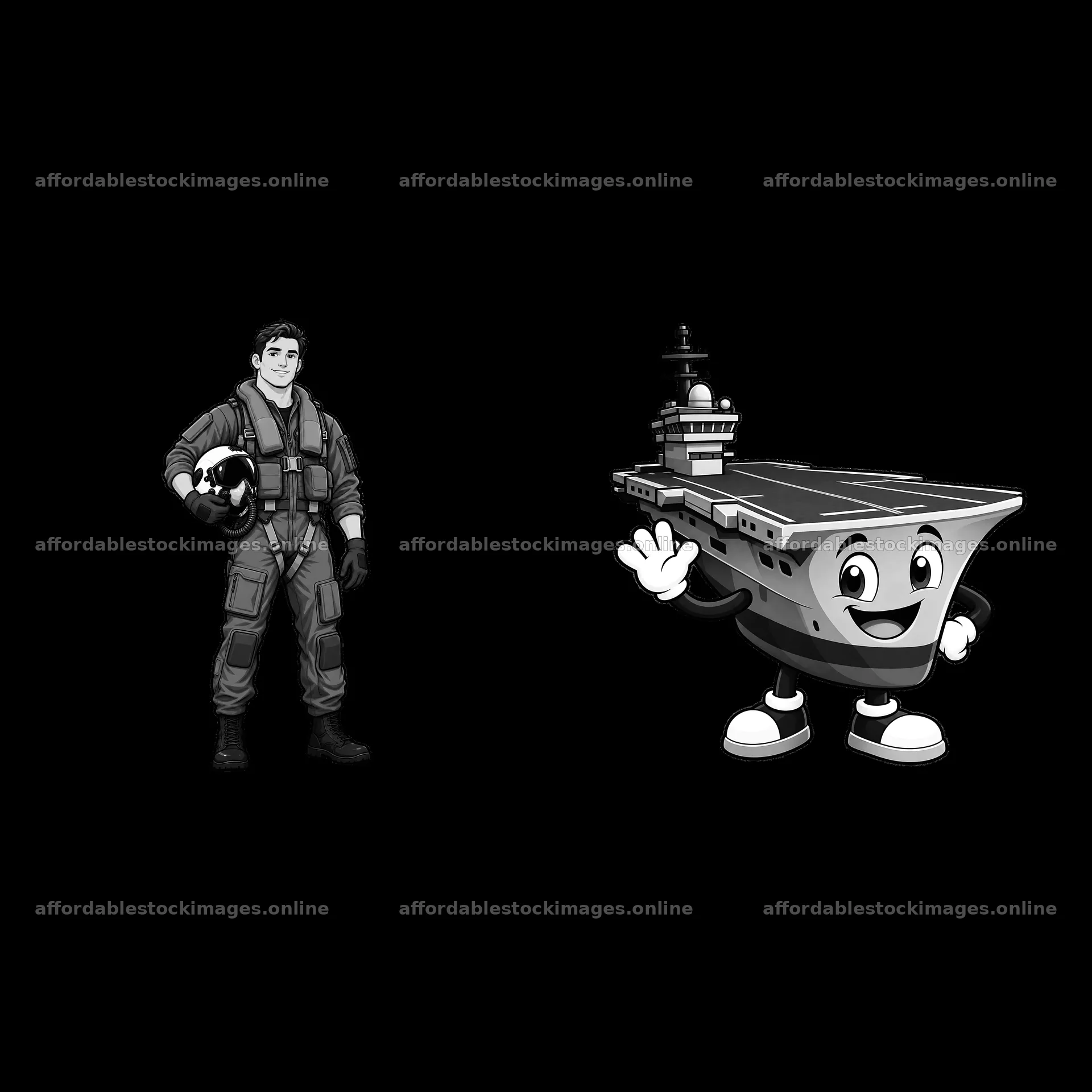 Pilot and cartoon aircraft carrier sticker design – stock images 7746x7746