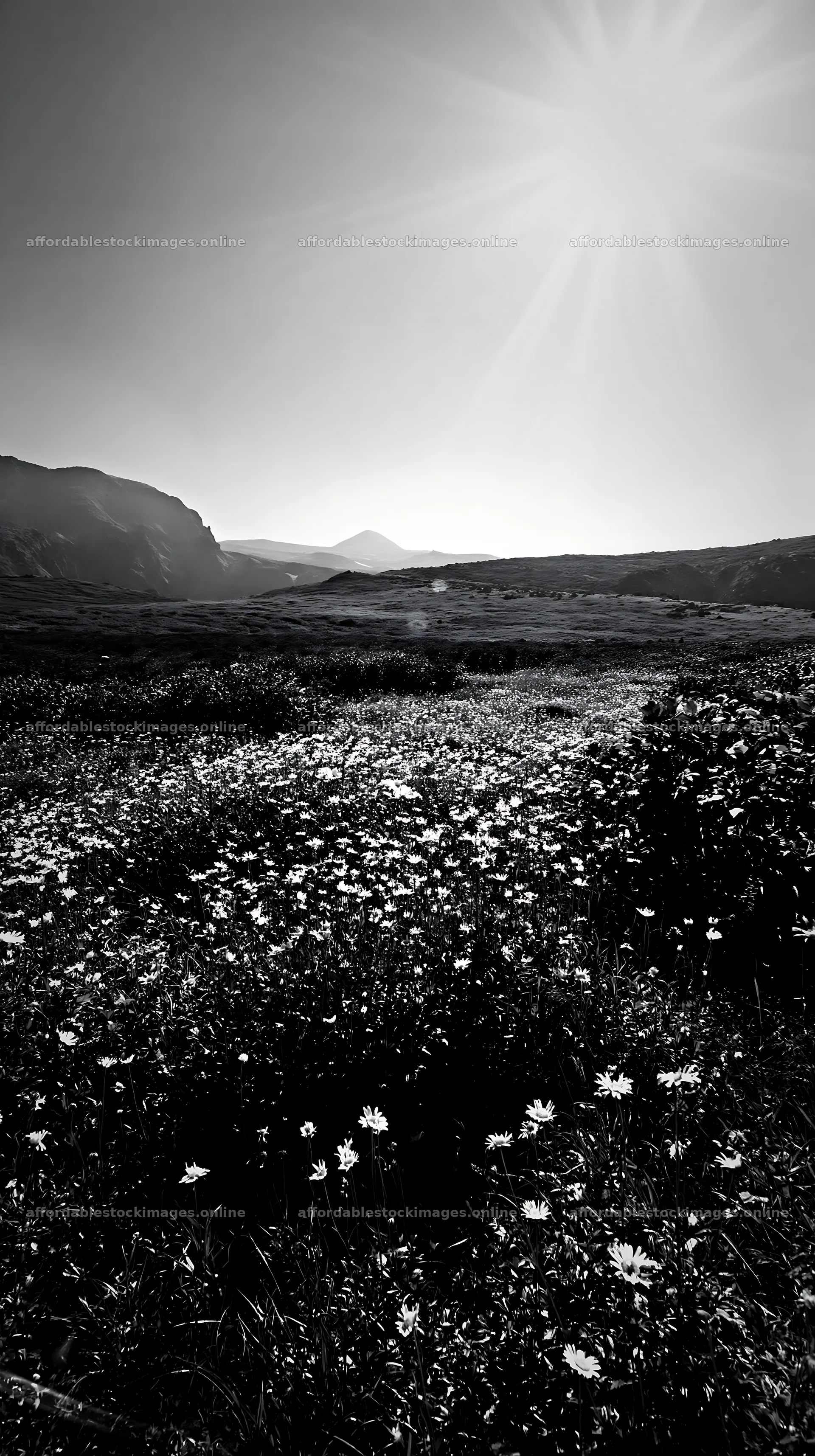 Light rays over Daisetsuzan alpine meadow with flowers – stock images 5938x10608