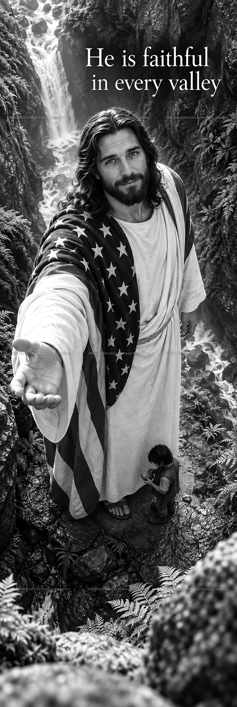 Jesus Christ offers help in a symbolic setting – stock images 4490x13365