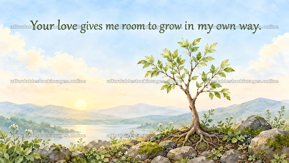 Love Message Over a Tree in a Watercolor Landscape – stock images 10324x5812