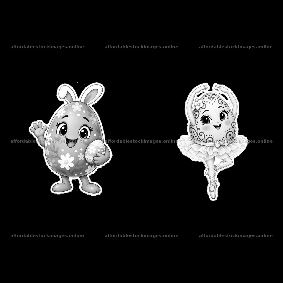 Colorful Easter egg characters with dance and playful actions – stock images 7746x7746