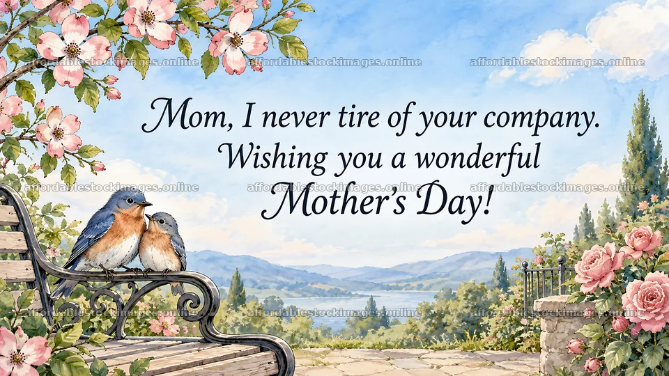 Mother's Day greeting with birds in a spring garden – stock images 10324x5812