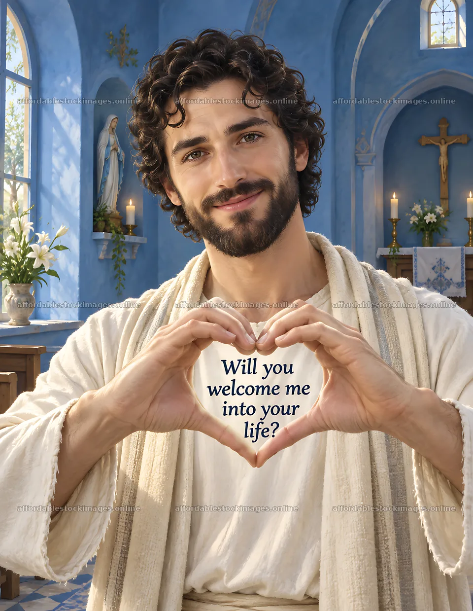 Welcoming message in The Blue Chapel – stock images 6986x9018