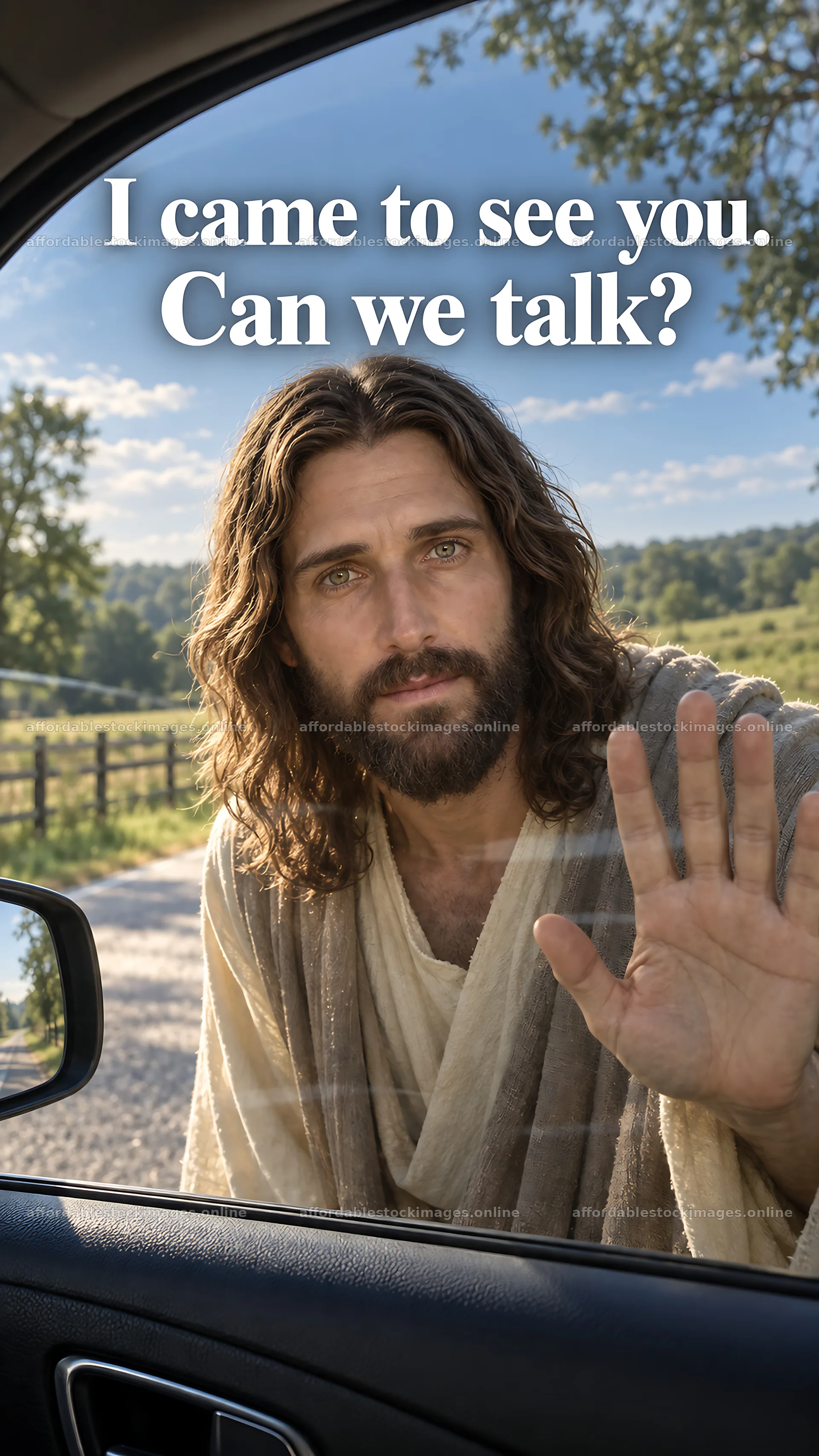 Jesus Christ meets a visitor and invites a conversation – stock images 5811x10326