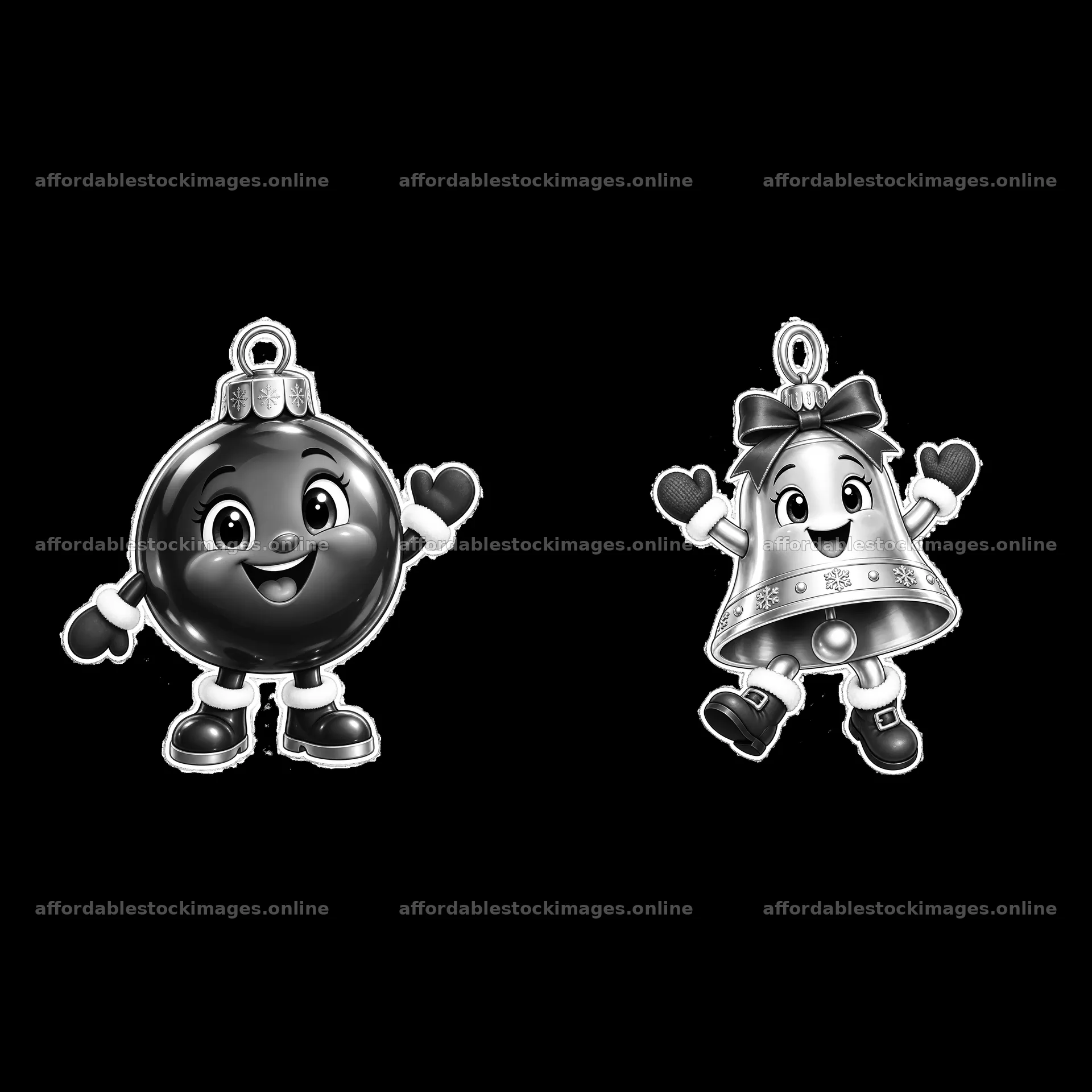 Monochrome two isolated cartoon figure stickers – stock images 7746x7746