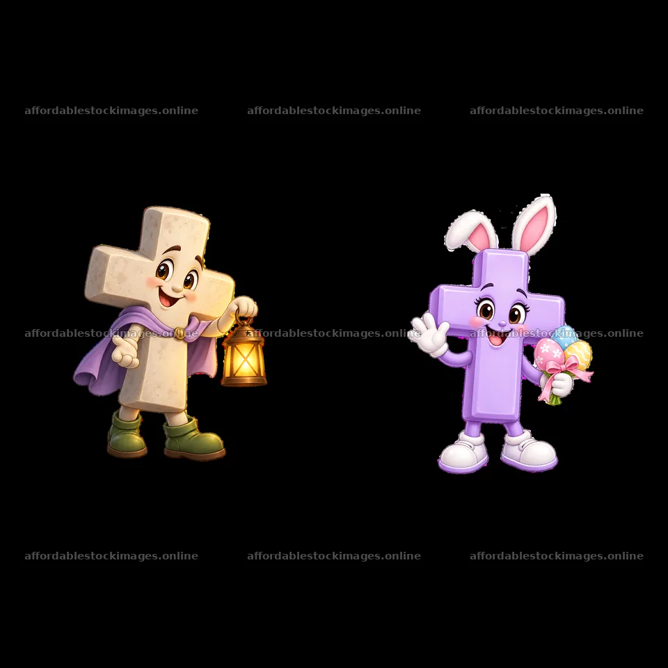 Easter cross characters holding lantern and candy – stock images 7746x7746