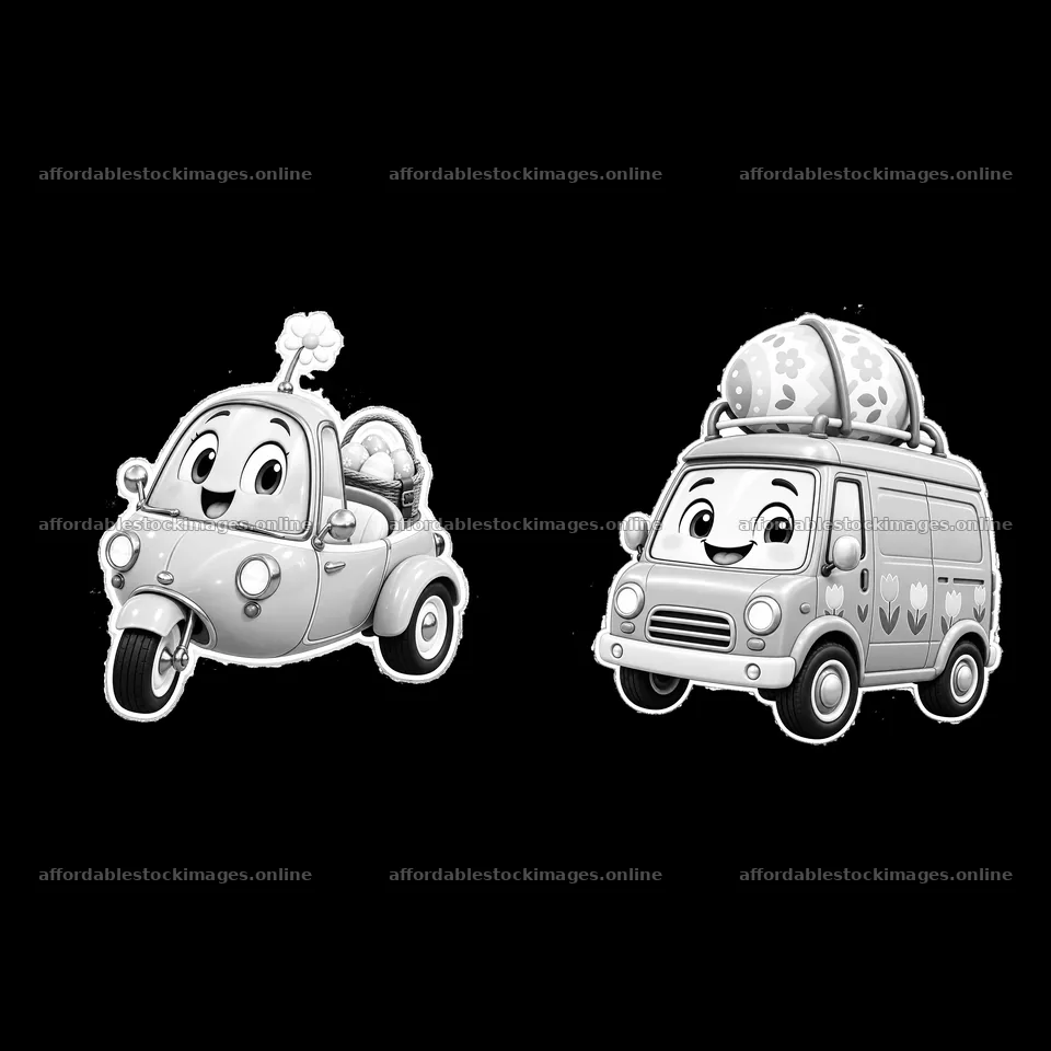 Easter car stickers featuring a small car and a van – stock images 7746x7746