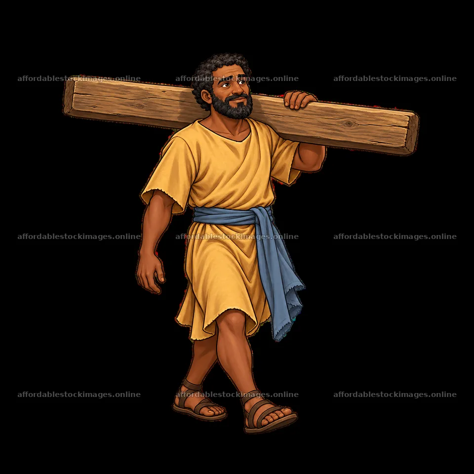 Man carrying wooden cross in traditional clothing – stock images 7746x7746
