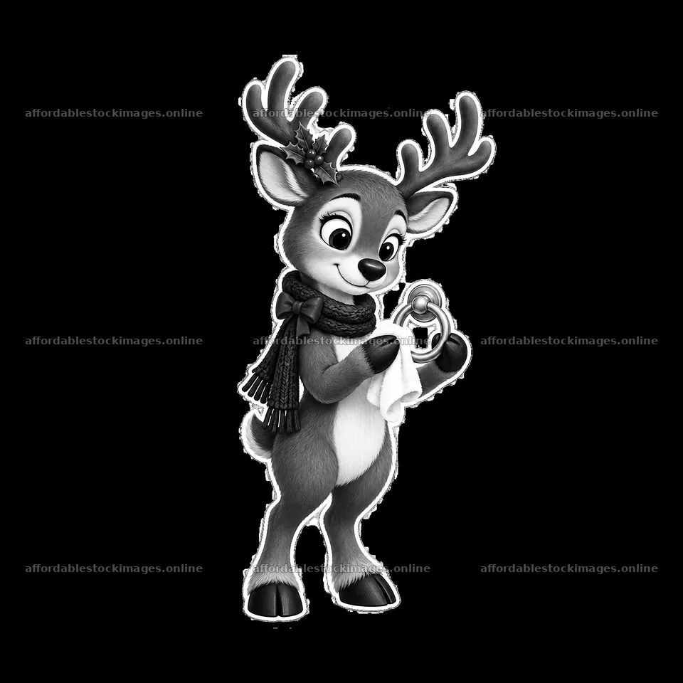 Reindeer holding a towel with a door knocker for Christmas – stock images 7746x7746