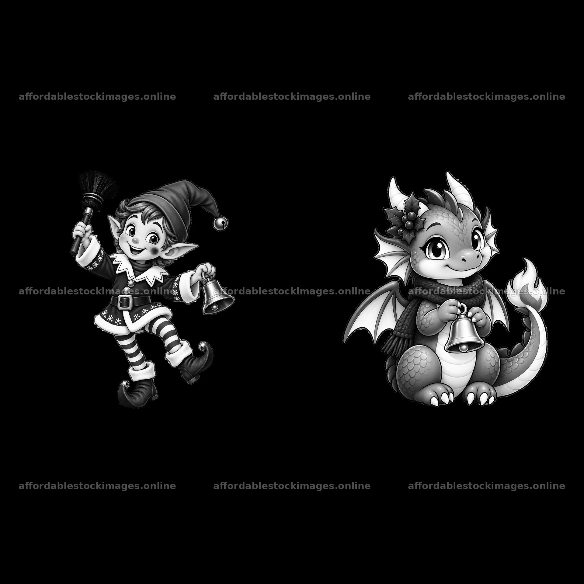 Monochrome two isolated cartoon figure stickers – stock images 7746x7746
