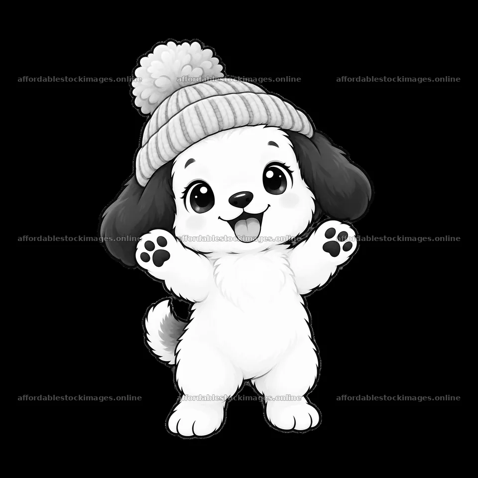 Cute dog with a winter hat showing enthusiasm – stock images 7746x7746