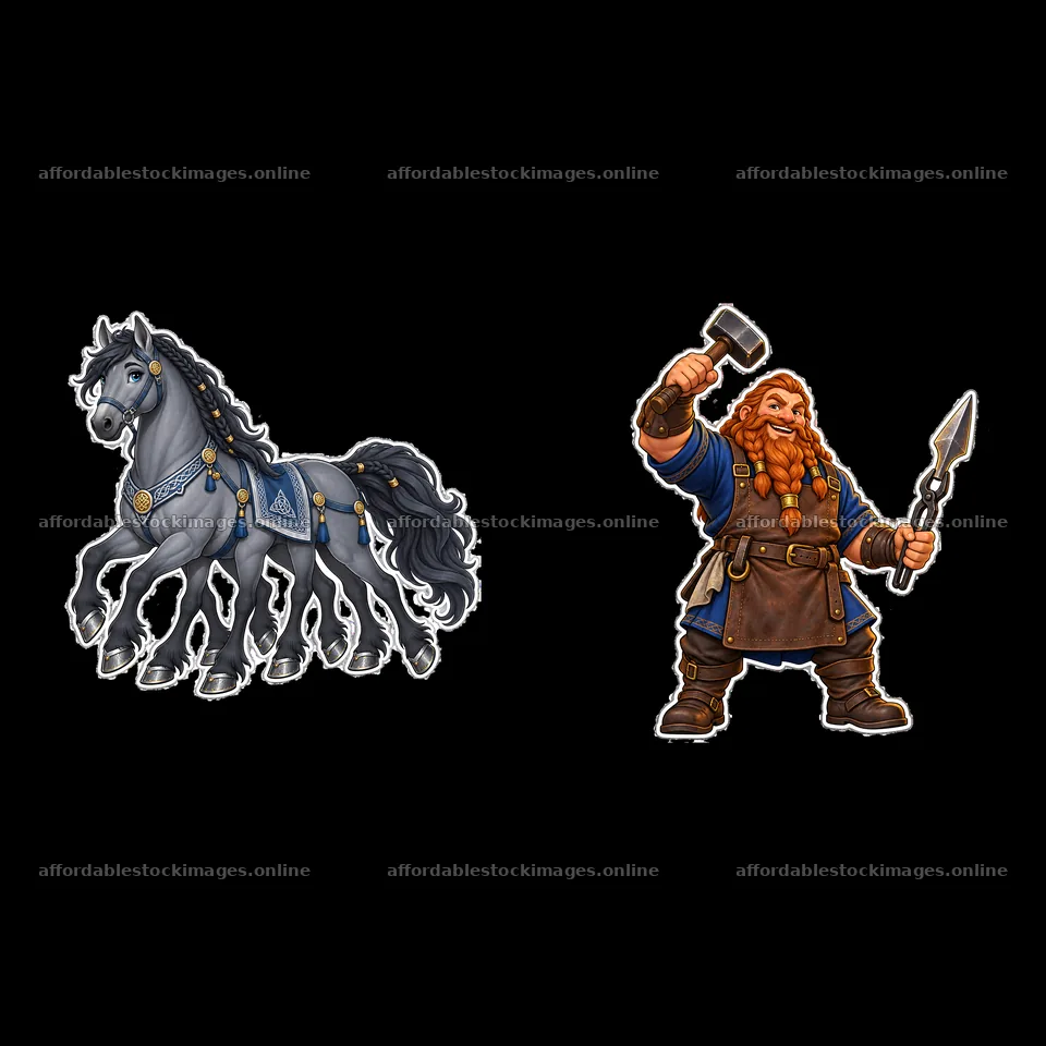 Odin the Norse All-Father with his horse and weapon in a pair – stock images 7746x7746