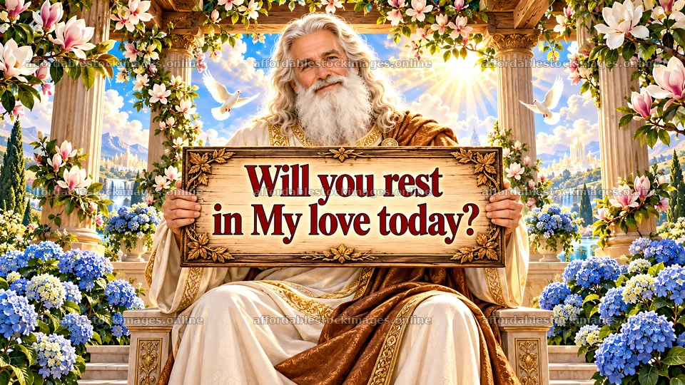 Jesus Christ holding a sign asking if you will rest in His love – stock images 10331x5808