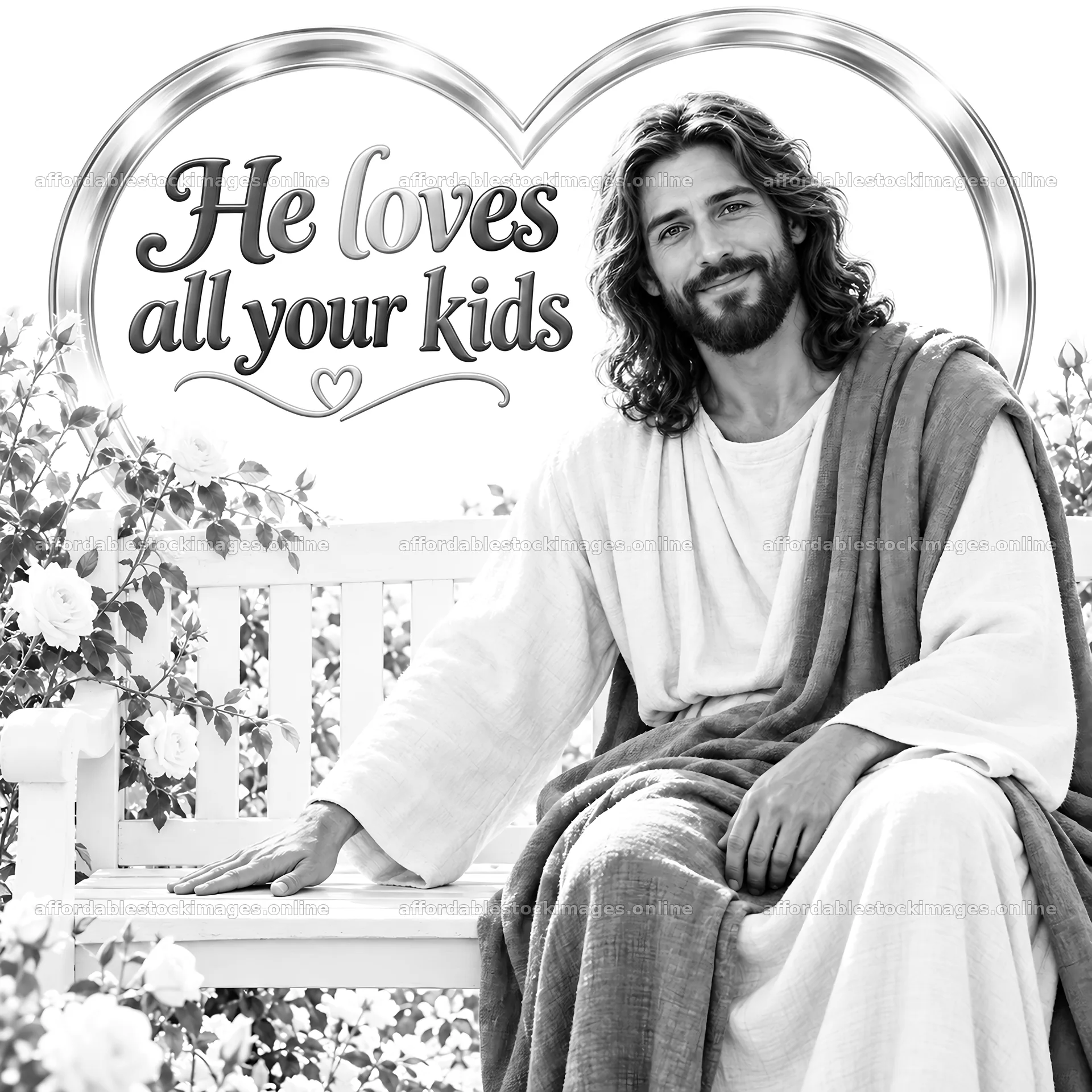 Jesus Christ sharing love and compassion with families – stock images 7746x7746