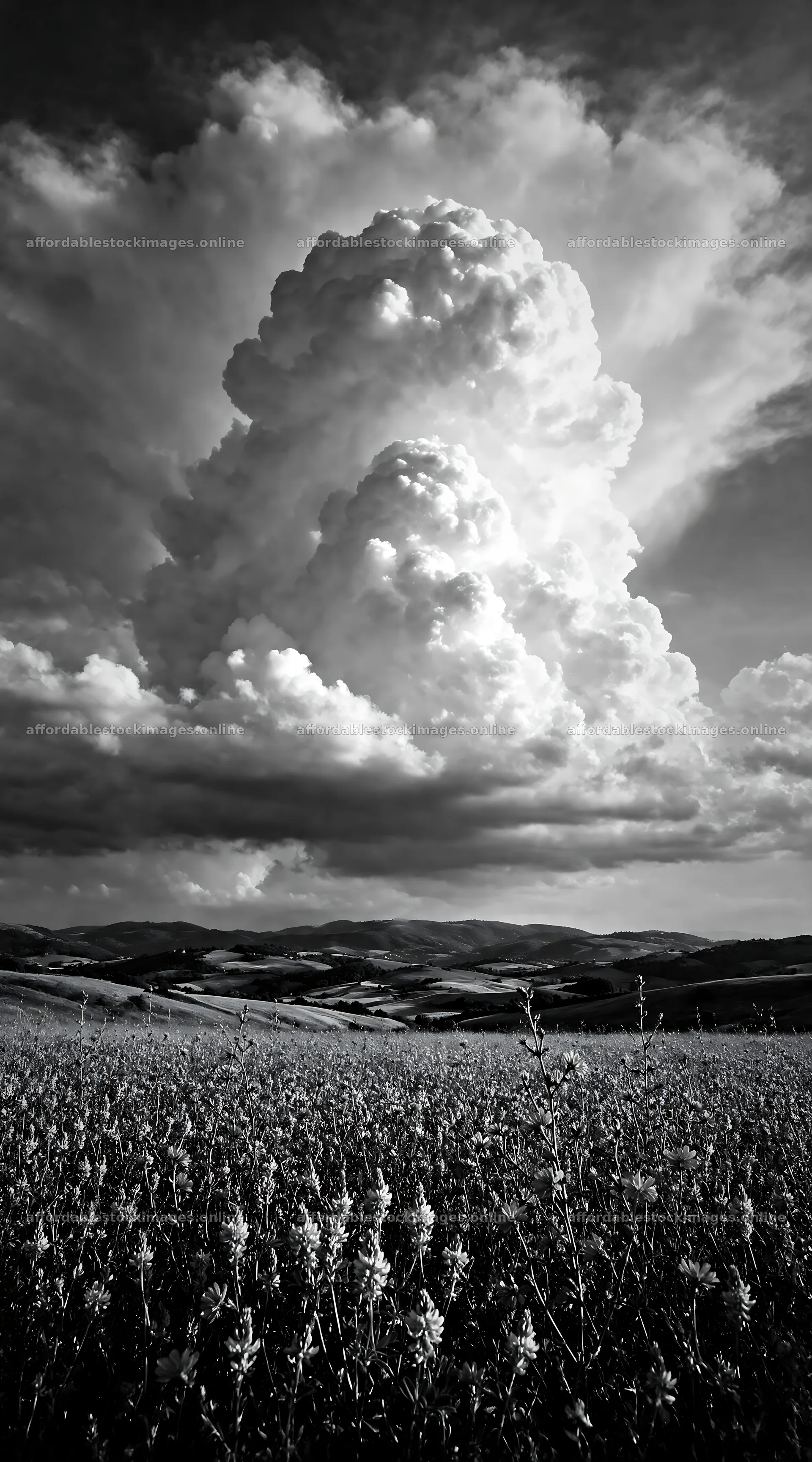 Sainfoin chicory meadow under a cloudy sky – stock images 5916x10648