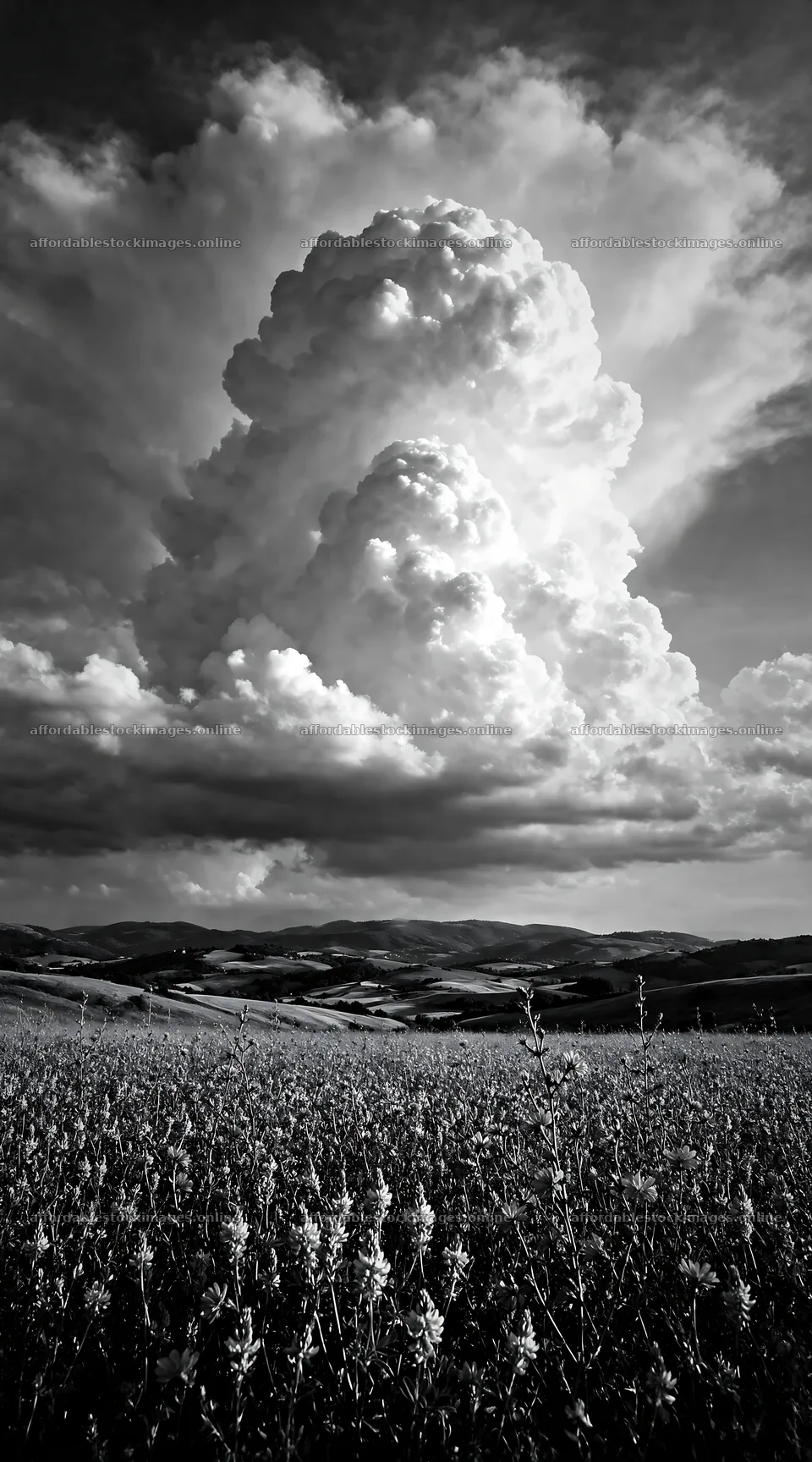 Sainfoin chicory meadow under a cloudy sky – stock images 5916x10648
