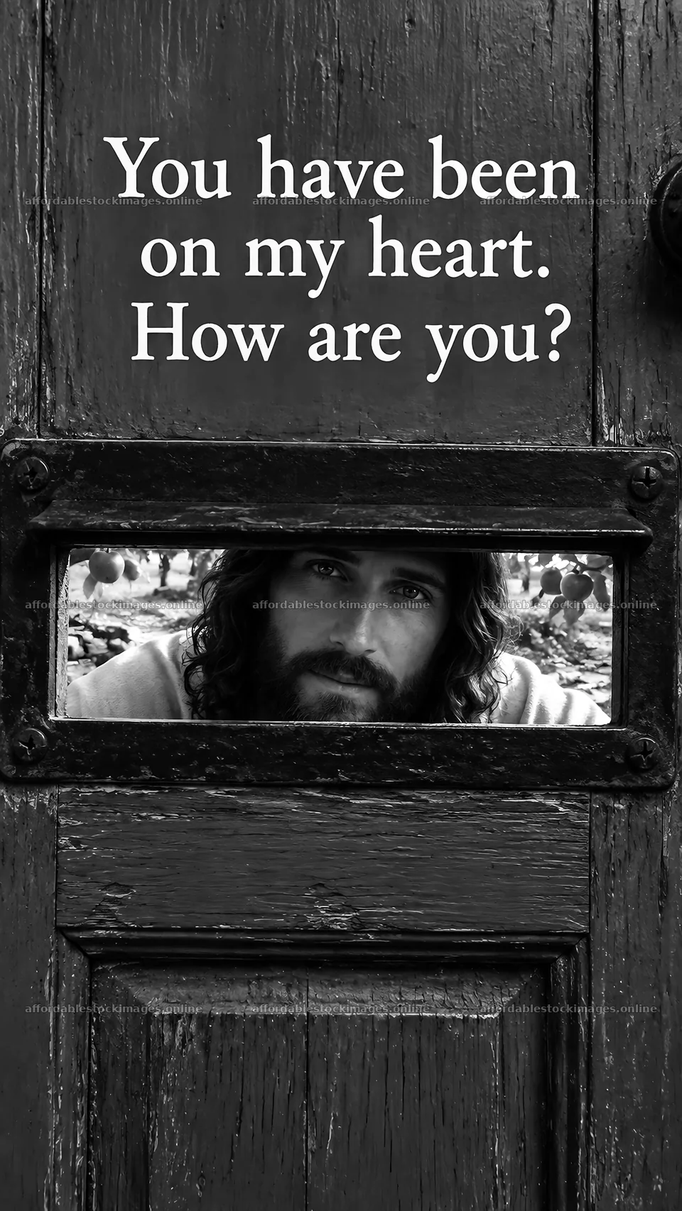 Jesus Christ speaking through a door – stock images 5811x10326
