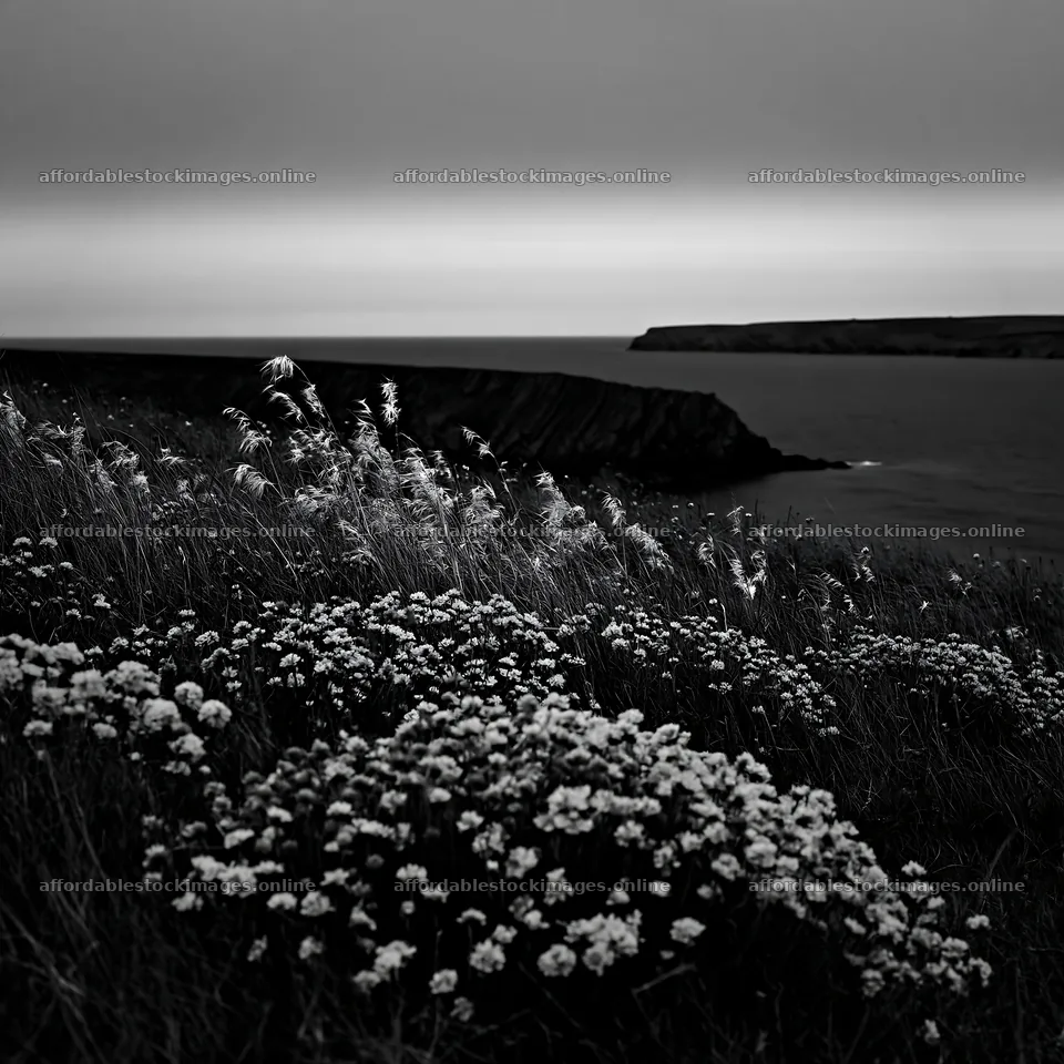 Coastal meadow with flowers beside the sea – stock images 7938x7938