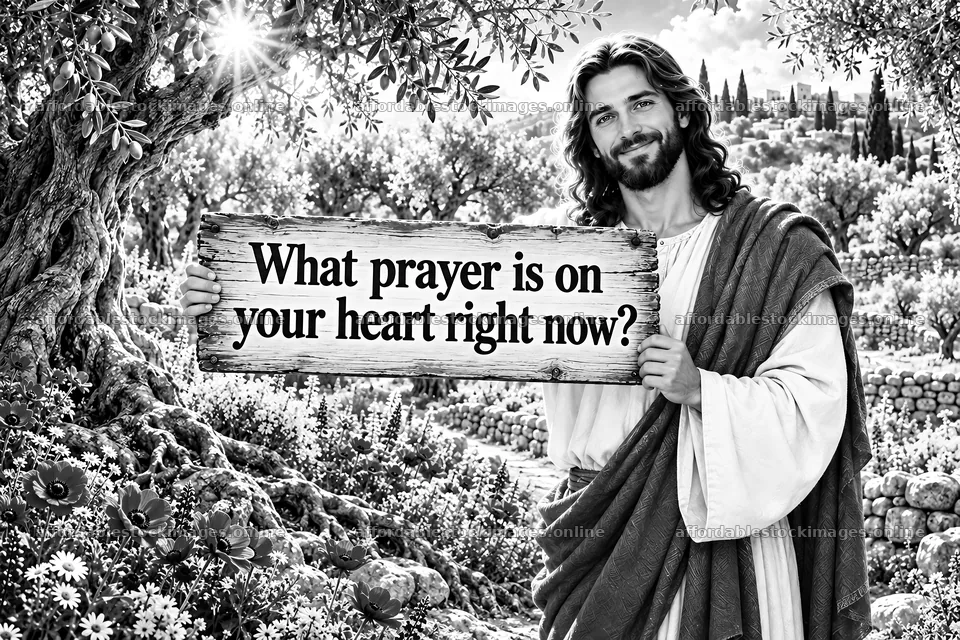 Jesus Christ asking about prayer in a garden setting – stock images 9487x6325