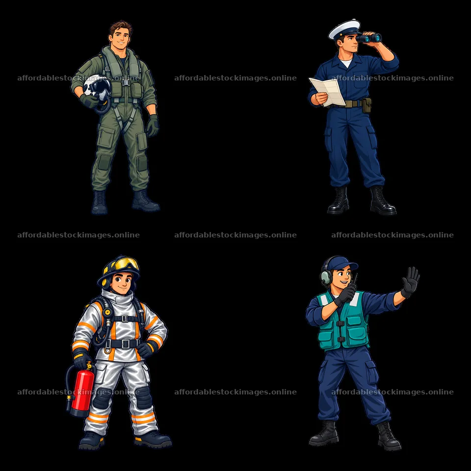 Cartoon stickers of military personnel on aircraft carrier – stock images 7746x7746