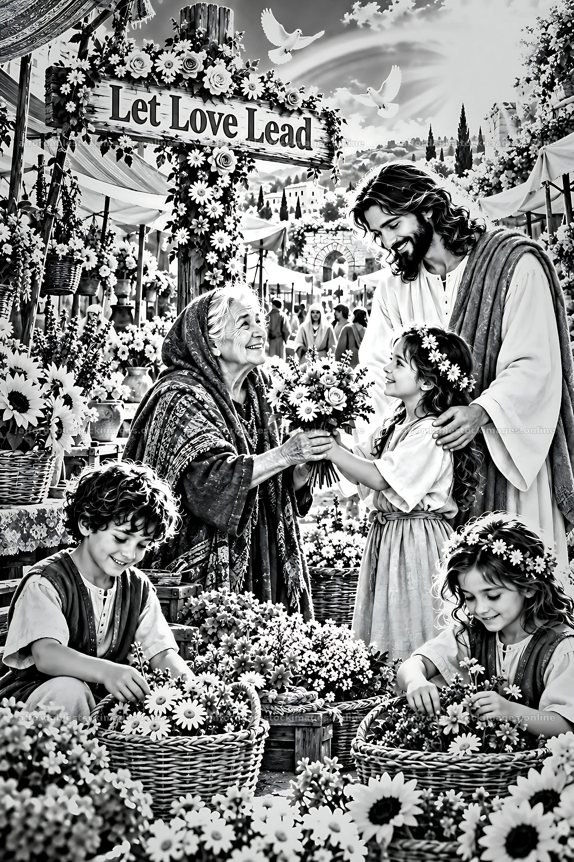 Generosity at the flower market – stock images 6480x9722