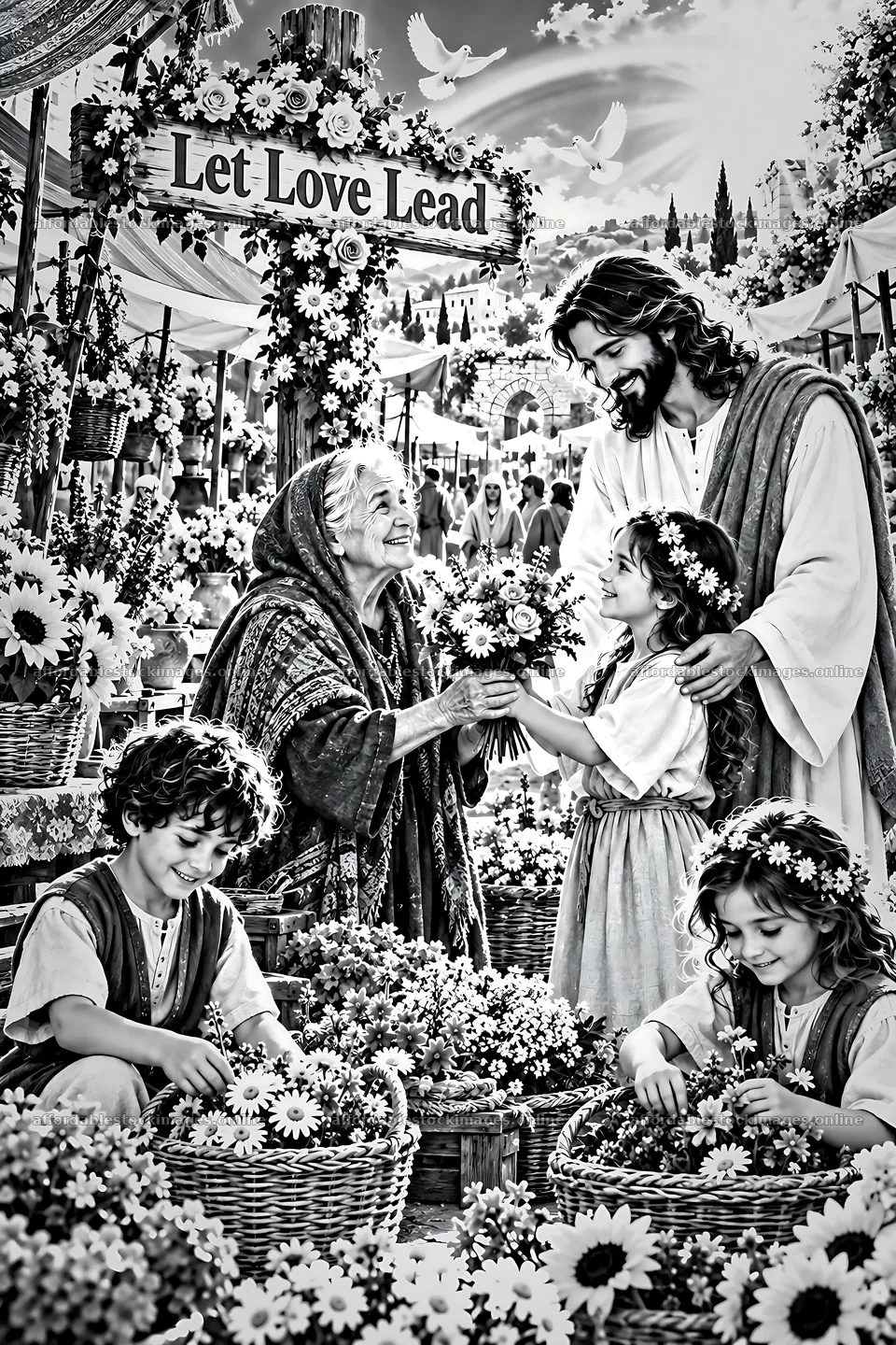 Generosity at the flower market – stock images 6480x9722