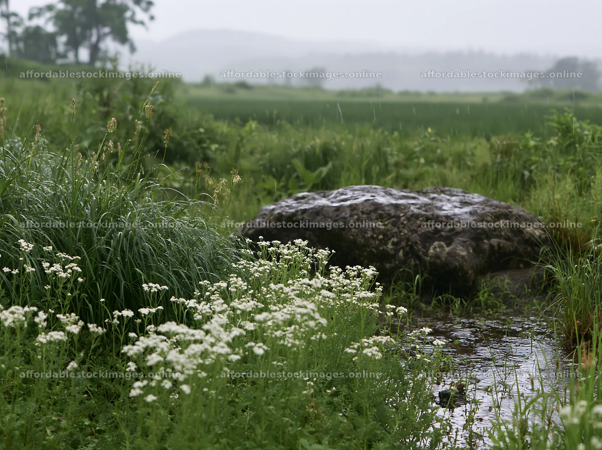 Aomori climate resilient meadow with boulder – stock images 9174x6866