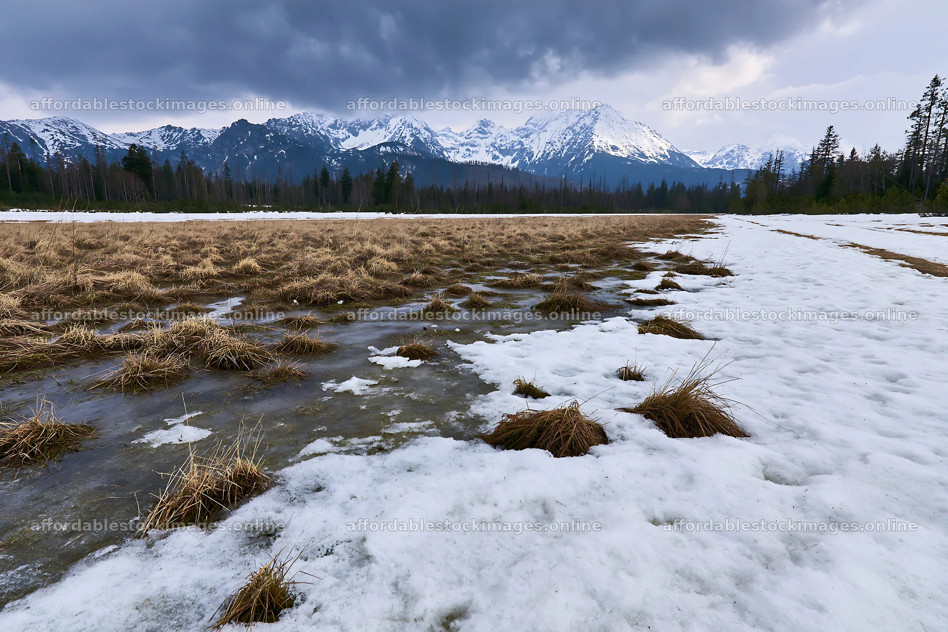 Tatra mountains meadow during spring snowmelt – stock images 9722x6480