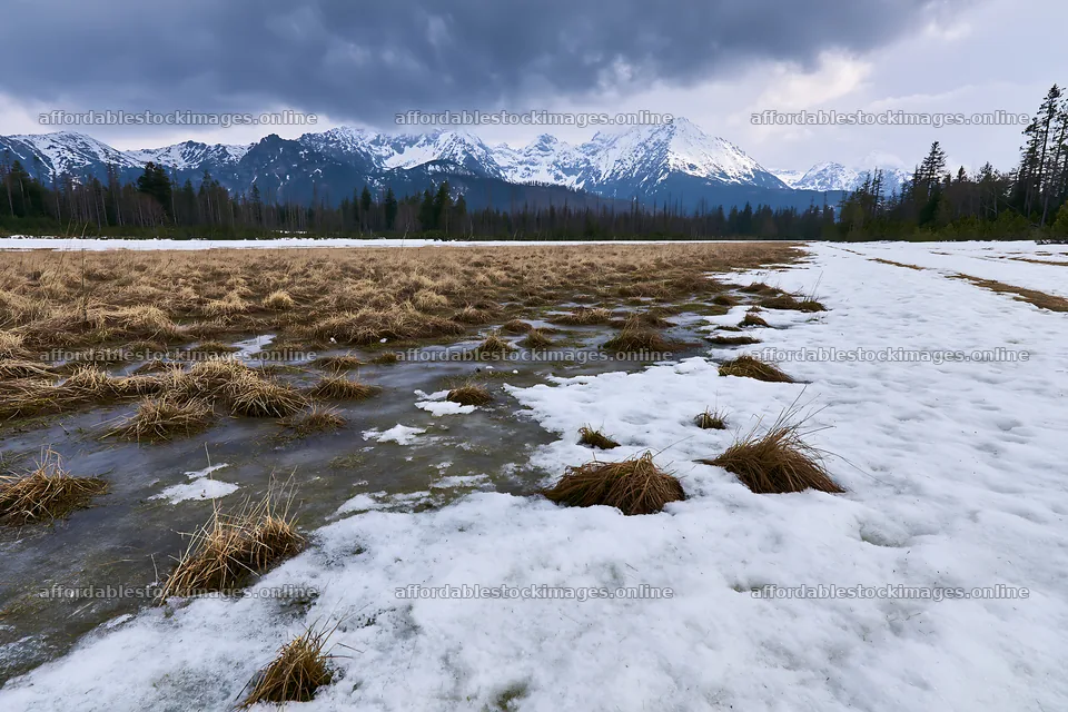 Tatra mountains meadow during spring snowmelt – stock images 9722x6480