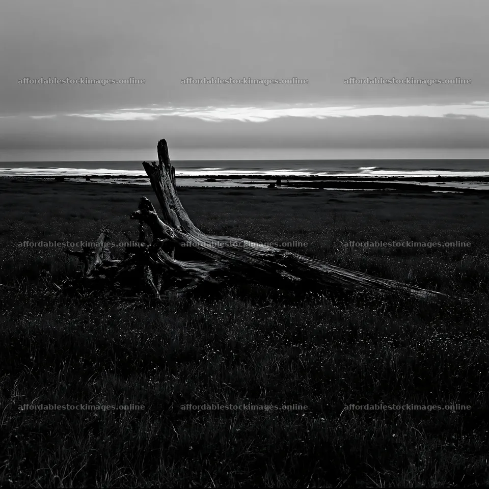 Ishikawa coastal meadow storm washed driftwood under twilight – stock images 7938x7938