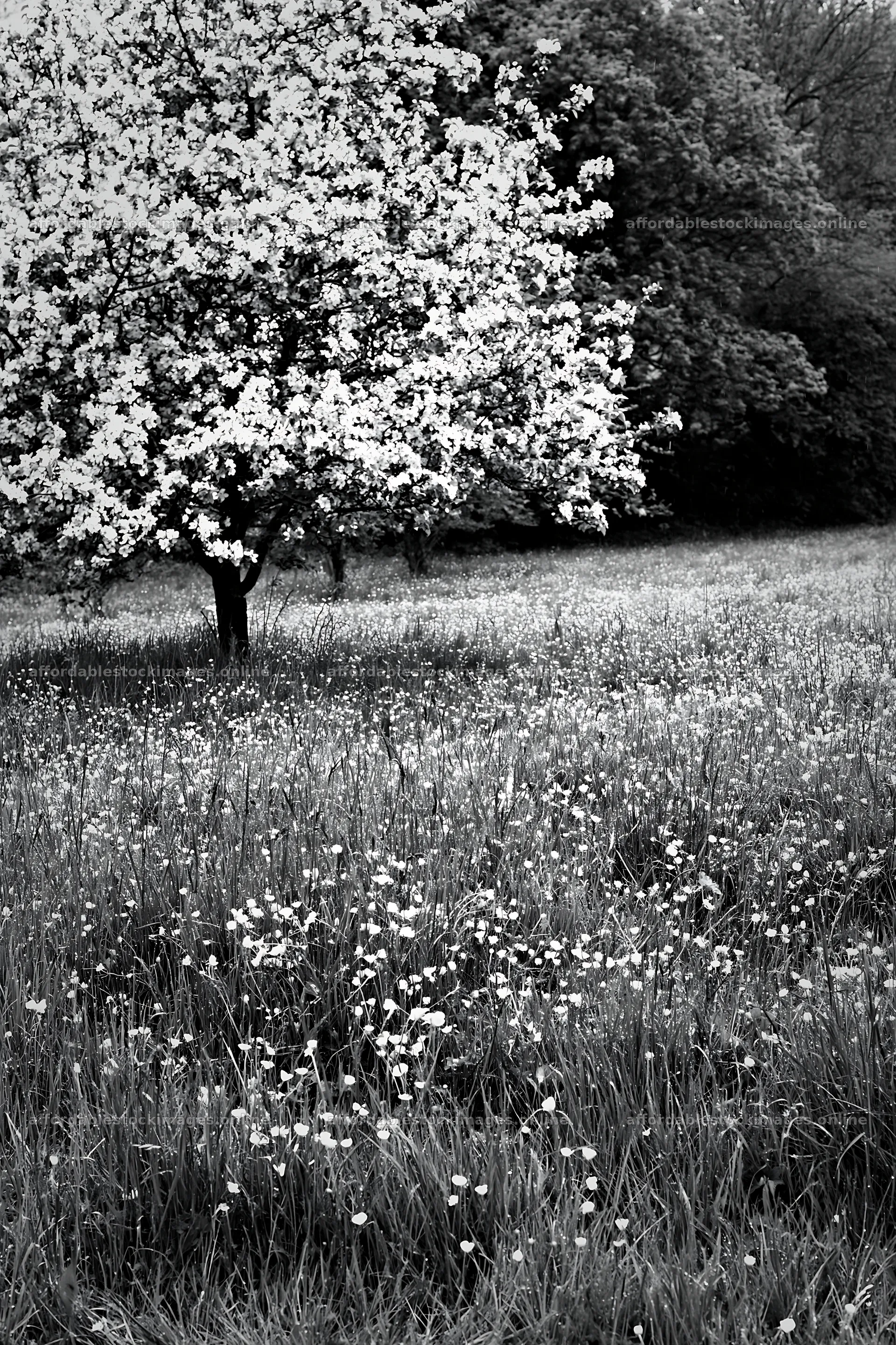 Spring orchard meadow with flowering trees and grass – stock images 6480x9722