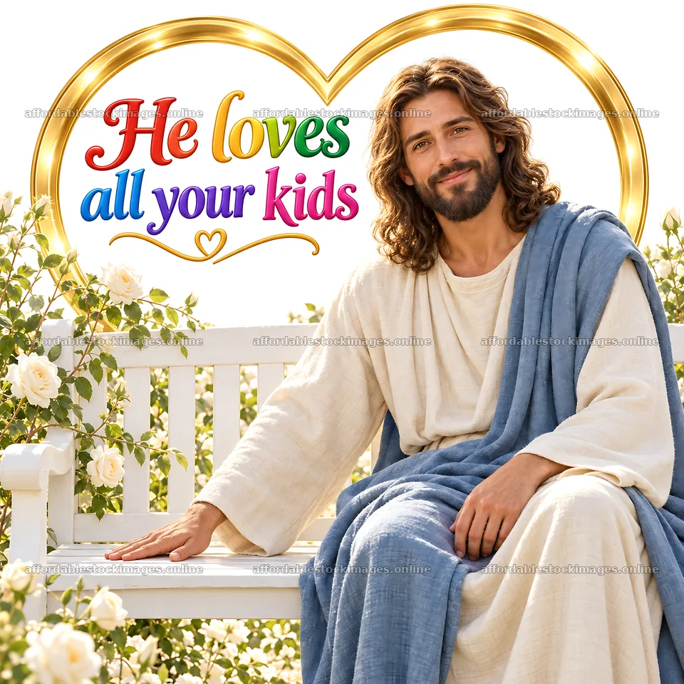 Jesus Christ welcomes children with love and joy – stock images 7746x7746