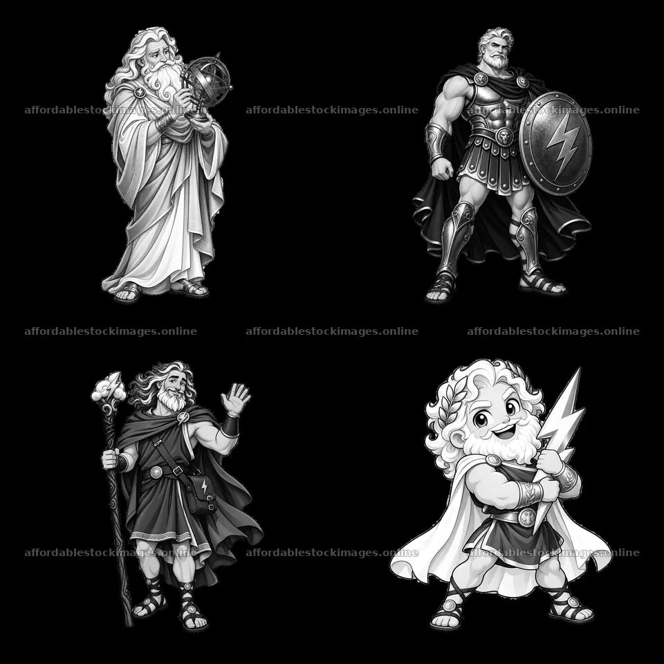 Zeus and his figures with symbols of power and strength – stock images 7746x7746
