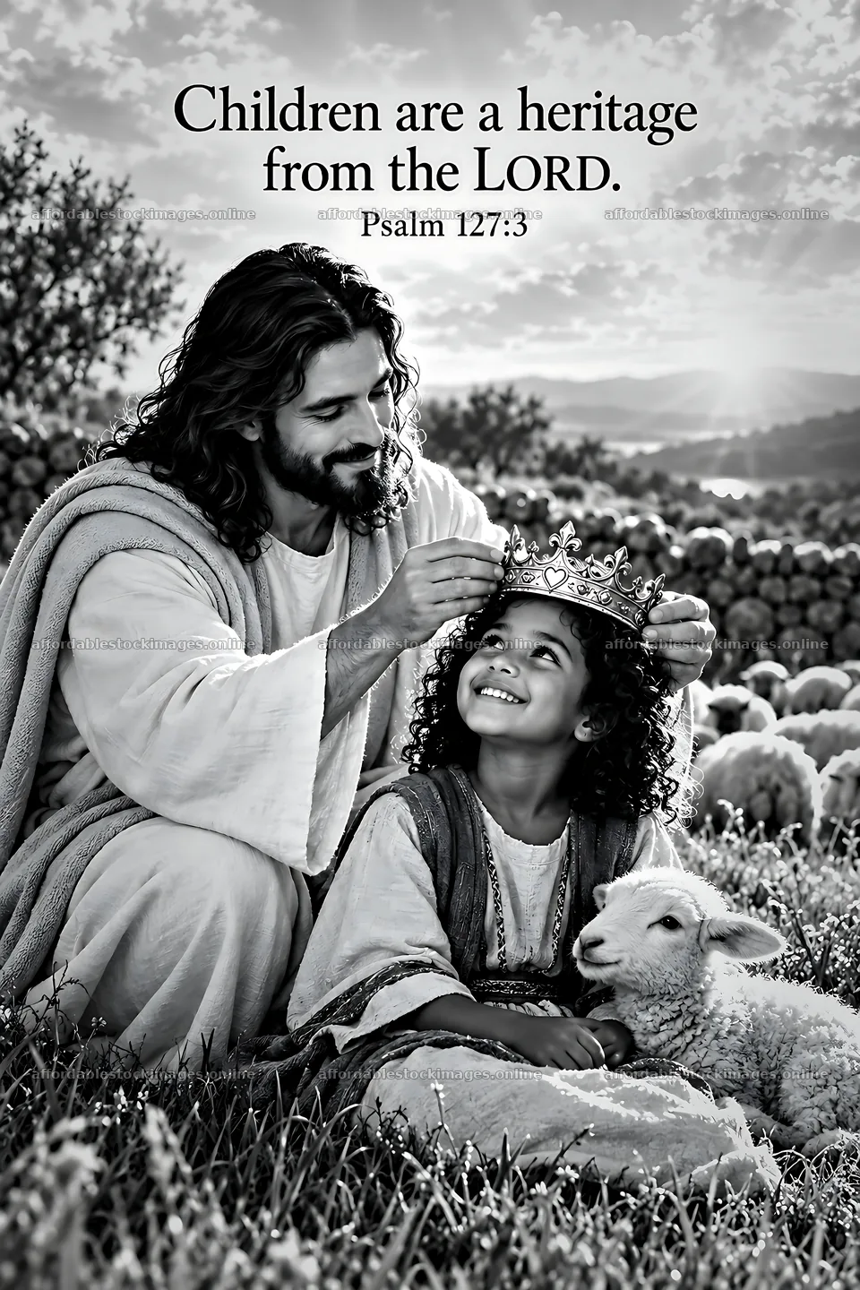 Shepherd and child with sheep in a pastoral setting – stock images 6480x9722