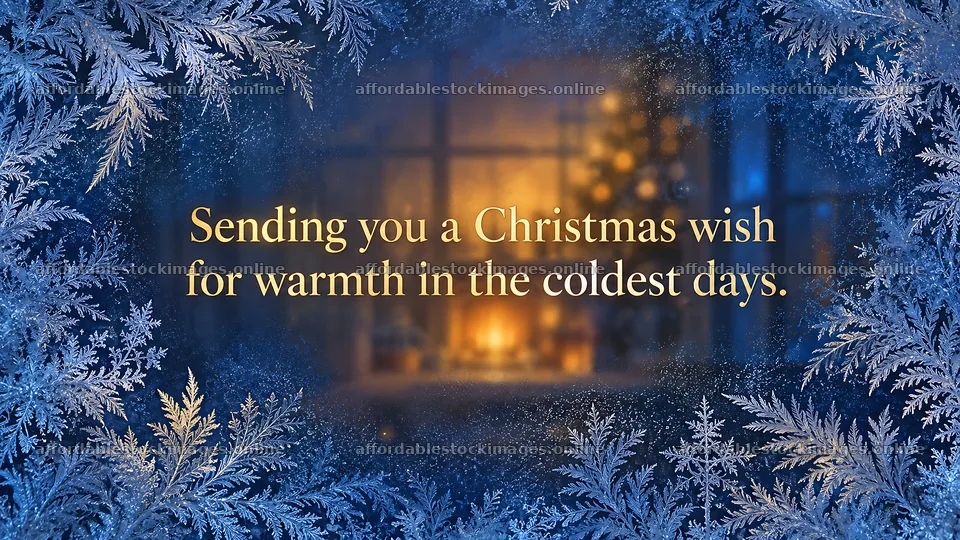 Frosted Christmas Greeting with Warm Window Glow – stock images 10324x5812