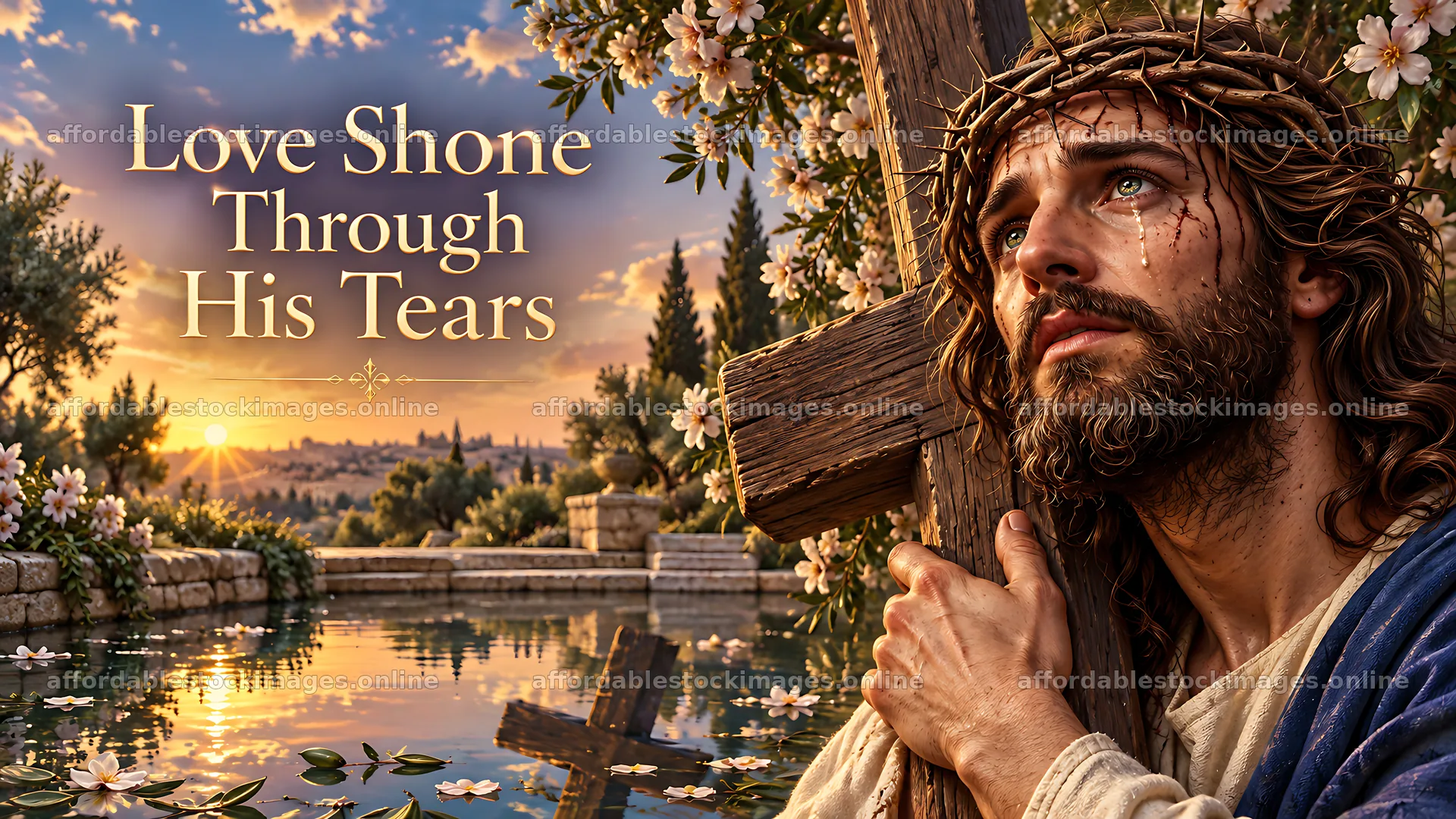 Love shines through tears in a garden with a sunset backdrop – stock images 10580x5954