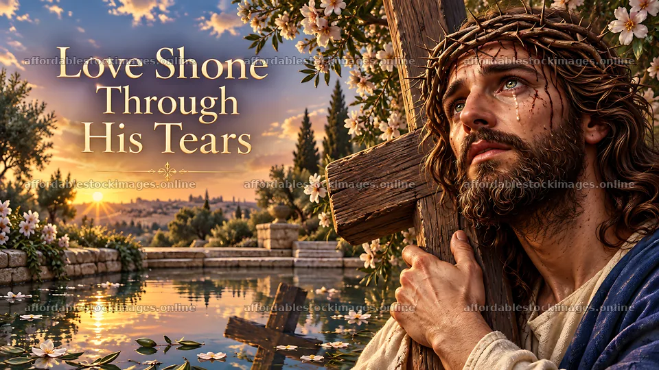 Love shines through tears in a garden with a sunset backdrop – stock images 10580x5954