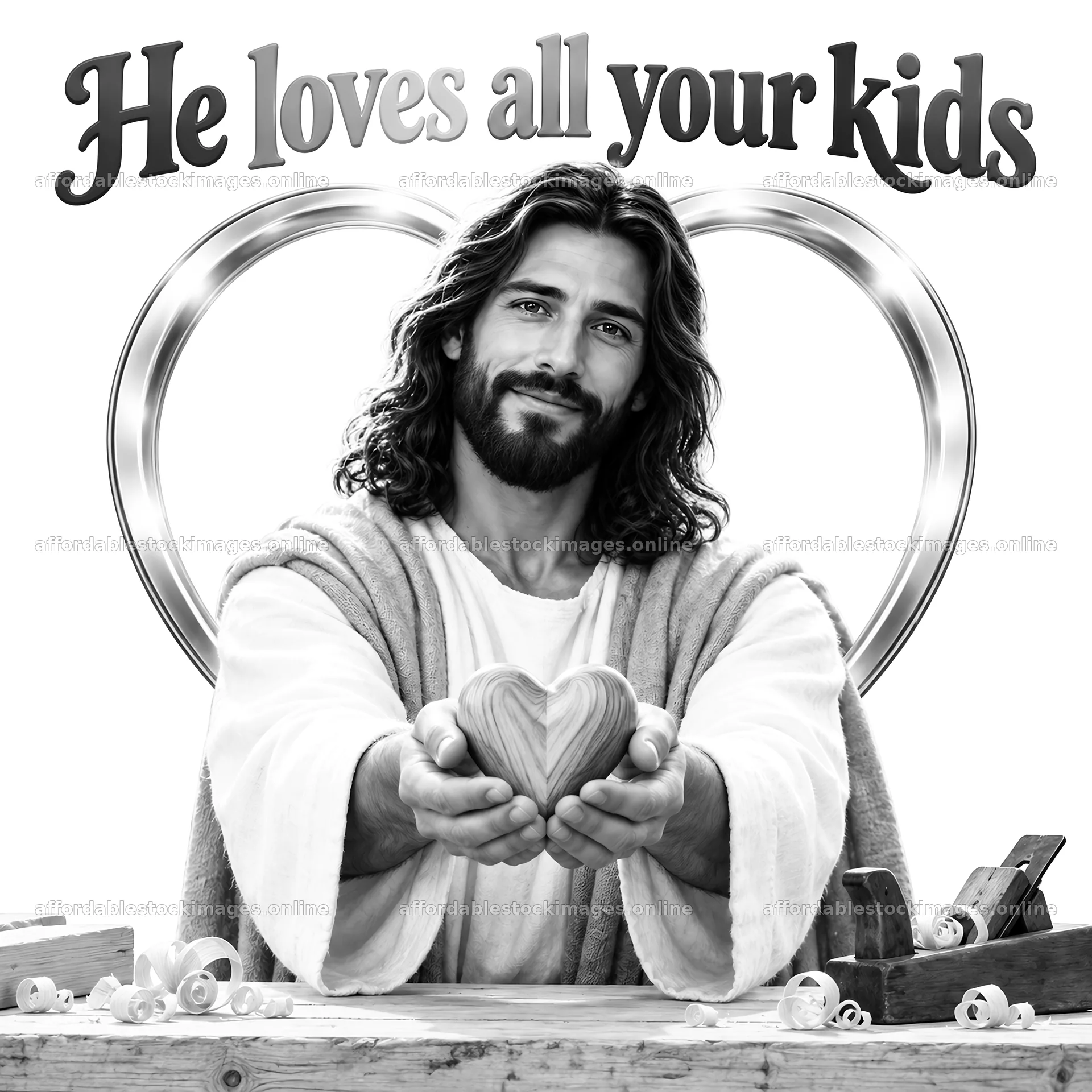 Jesus Christ holds a heart, showing love for children – stock images 7746x7746